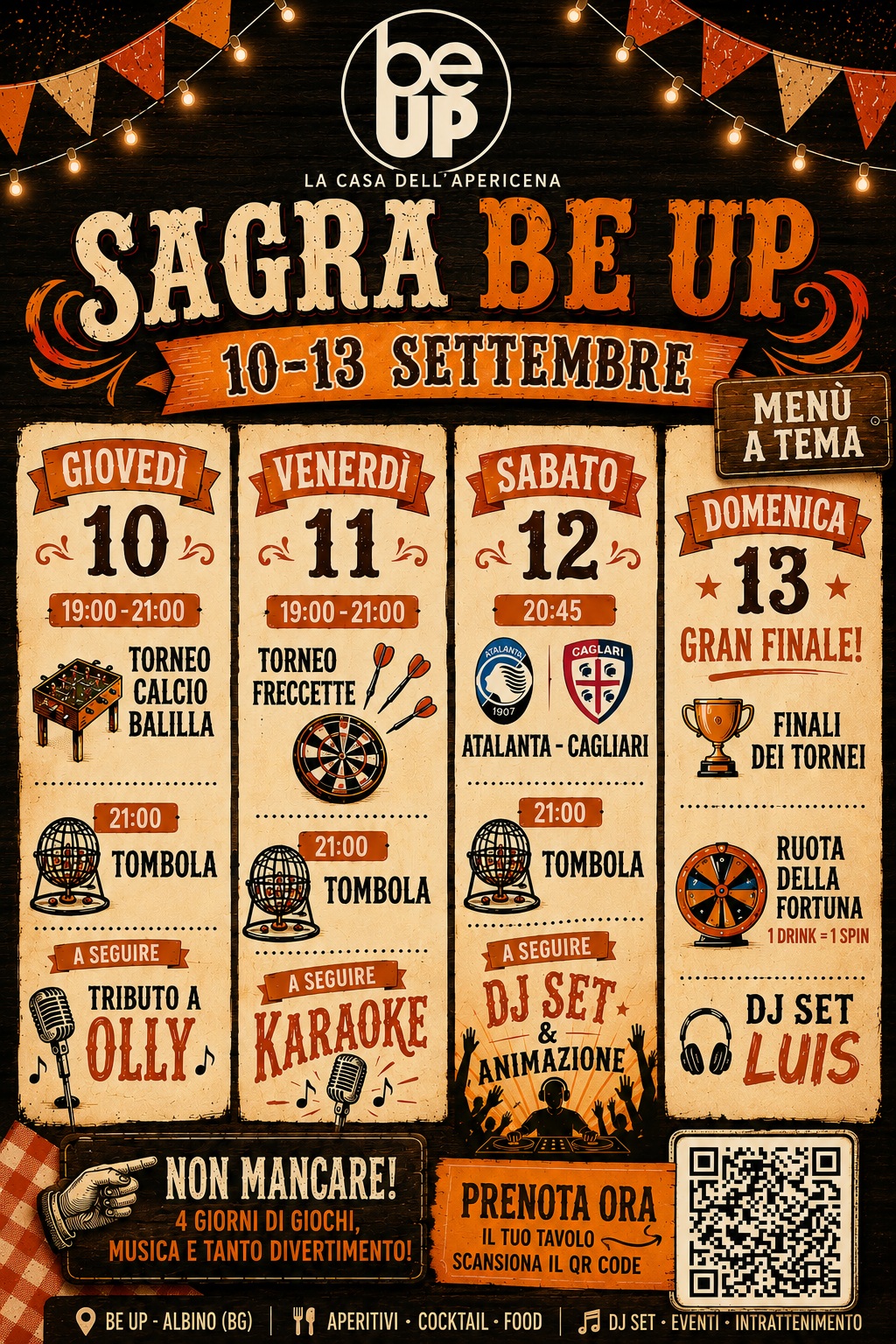 Programma Sagra Be Up 10-13 settembre 2026: tornei, tombola, tributo a Olly, karaoke, DJ set, ruota della fortuna